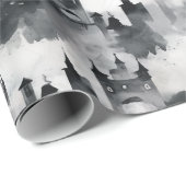 水彩城ラッピング紙 – 白黒 ラッピングペーパー (ロールコーナー)