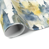 水彩城ラッピング紙 – 青&黄 ラッピングペーパー (ロールコーナー)