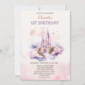 水彩城雲のフェアリーテール誕生日 招待状 (正面)