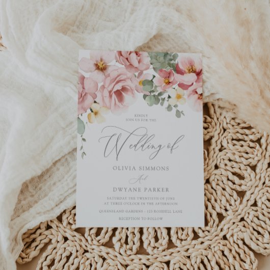 水彩塵埃バラ結婚ズ 招待状