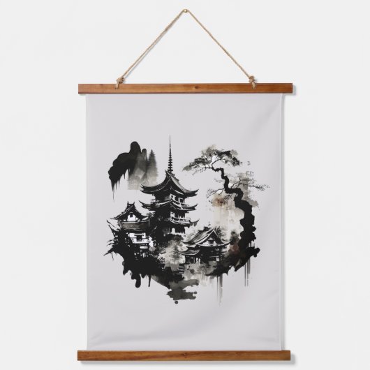 水彩墨村日本のアジア 吊り下げ型タペストリー (正面)