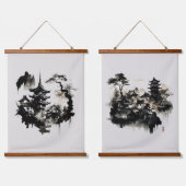 水彩墨村日本のアジア 吊り下げ型タペストリー (ダブル)
