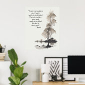 水彩墨絵を描の黒い木と引用文 ポスター (ホームオフィス)