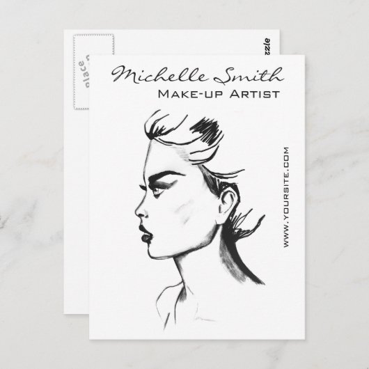 水彩墨黒白人化粧 ポストカード (正面/裏面)