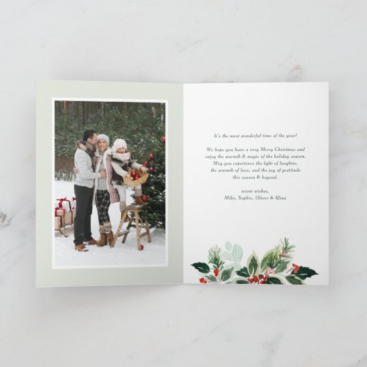 水彩変化ウィンターベリー写真クリスマス シーズンカード (内部)