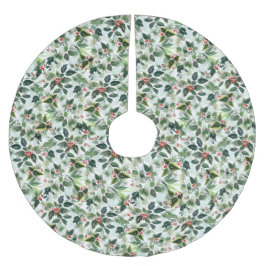 水彩変化ウインターベリー模様 ブラッシュドポリエステルツリースカート