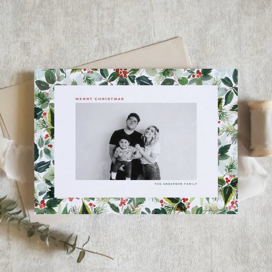 水彩変色赤ウィンターベリークリスマス シーズンカード