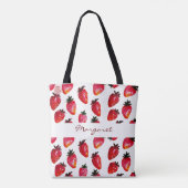 水彩夏いちご赤芸術的白 トートバッグ (裏面)