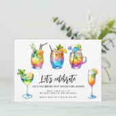 水彩夏のカクテル誕生日パーティー 招待状 (スタンド正面)