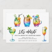 水彩夏のカクテル誕生日パーティー 招待状 (正面/裏面)
