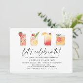 水彩夏のカクテル誕生日パーティー 招待状 (スタンド正面)