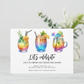 水彩夏のカクテル誕生日パーティー 招待状 (スタンド正面)