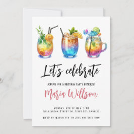 水彩夏のカクテル誕生日パーティー 招待状