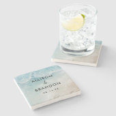 水彩夏のビーチ結婚式 ストーンコースター (横)