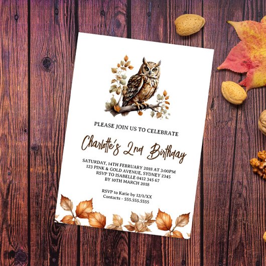 水彩夏のフクロウ誕生日招待状 招待状