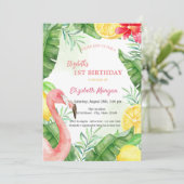 水彩夏のフラインゴ初誕生日 招待状 (スタンド正面)