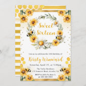 水彩夏のミツバチとヒマワリ甘い16 招待状 (正面/裏面)