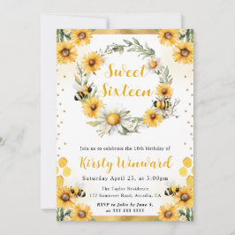 水彩夏のミツバチとヒマワリ甘い16 招待状