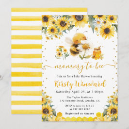 水彩夏のミツバチとヒマワリ赤ちゃんシャワー 招待状