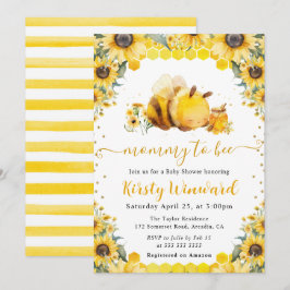 水彩夏のミツバチとヒマワリ赤ちゃんシャワー 招待状