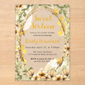 水彩夏のミツバチと花のSweet sixteen アクリル招待状 (正面)