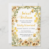 水彩夏のミツバチと花のSweet sixteen 招待状 (正面)