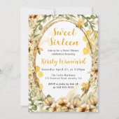 水彩夏のミツバチと花のSweet sixteen 招待状 (正面)