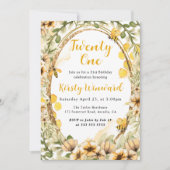 水彩夏のミツバチと花21歳の誕生日 招待状 (正面)