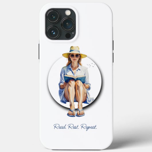 水彩夏の女性とサンハットと本 Case-Mate iPhoneケース (裏面)