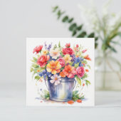 水彩夏の庭の花をバケツに カード (スタンド正面)