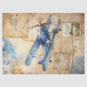 水彩夏の旅行ブルーのレトロ飛行機 薄葉紙 (正面)