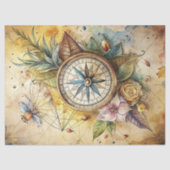 水彩夏の旅行レトロなフローラコンパス 薄葉紙 (正面)