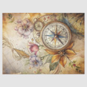水彩夏の旅行レトロなフローラコンパス 薄葉紙 (正面)