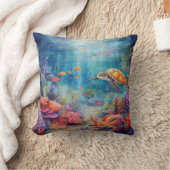 水彩夏の水中世界 クッション (ブランケット)