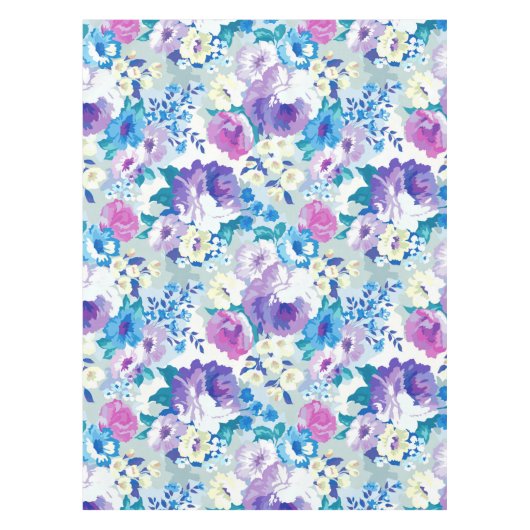 水彩夏の花イラストレーション模様 テーブルクロス (正面)