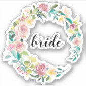 水彩夏の花リース花嫁タイポグラフィ シール (正面)