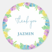 水彩夏の花 ブライダルシャワー クラシック ロ ラウンドシール (正面)