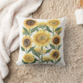 水彩夏ひまわりフローラ植物学 クッション (ブランケット)