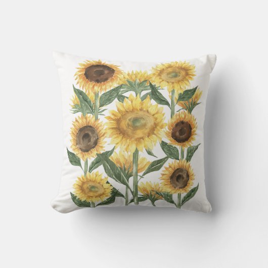 水彩夏ひまわりフローラ植物学 クッション (正面)