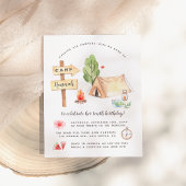 水彩夏キャンピングガールズバースデーパーティー インビテーションポストカード