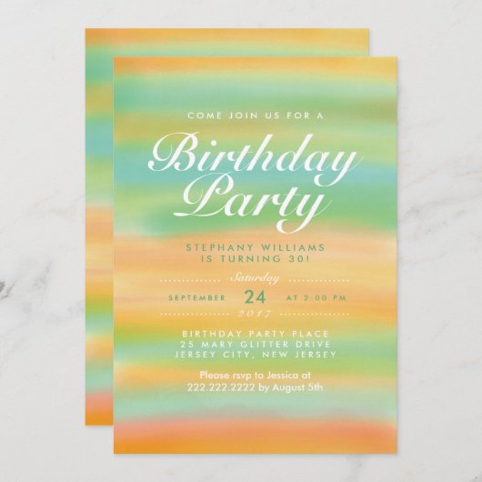 水彩夏サンセットバースデーパーティー招待状 招待状 (正面/裏面)
