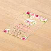 水彩夏ピンクの花スワン赤ちゃんシャワー アクリル招待状 (レイダウン)