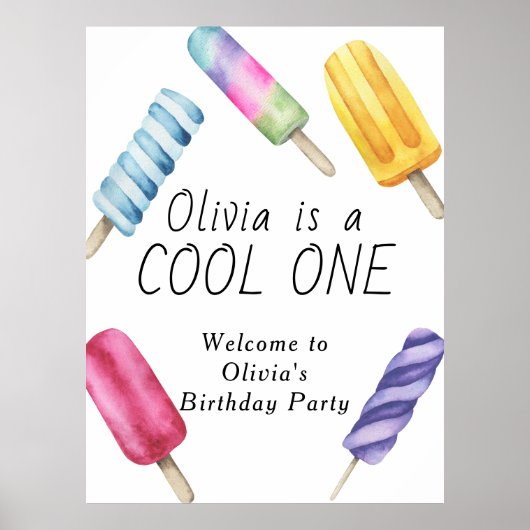 水彩夏ポプシクルアイスクリーム子供の誕生日 ポスター (正面)