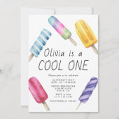 水彩夏ポプシクルアイスクリーム子供の誕生日 招待状 (正面)