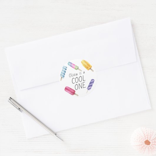 水彩夏ポプシクルアイスクリーム誕生日 ラウンドシール (封筒)