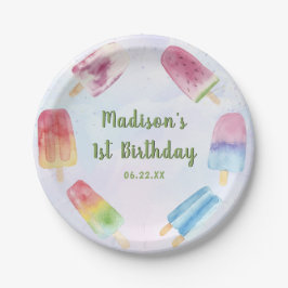 水彩夏ポプシクル誕生日パーティー ペーパープレート