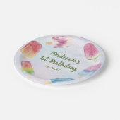 水彩夏ポプシクル誕生日パーティー ペーパープレート (アングル)