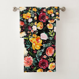 水彩夏モダン花模様 バスタオルセット