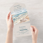 水彩夏日海洋海滩婚礼 オールインワン招待状 (貼ってはがせる)