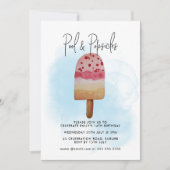 水彩夏日游泳池＆棒冰派对生日 招待状 (正面)